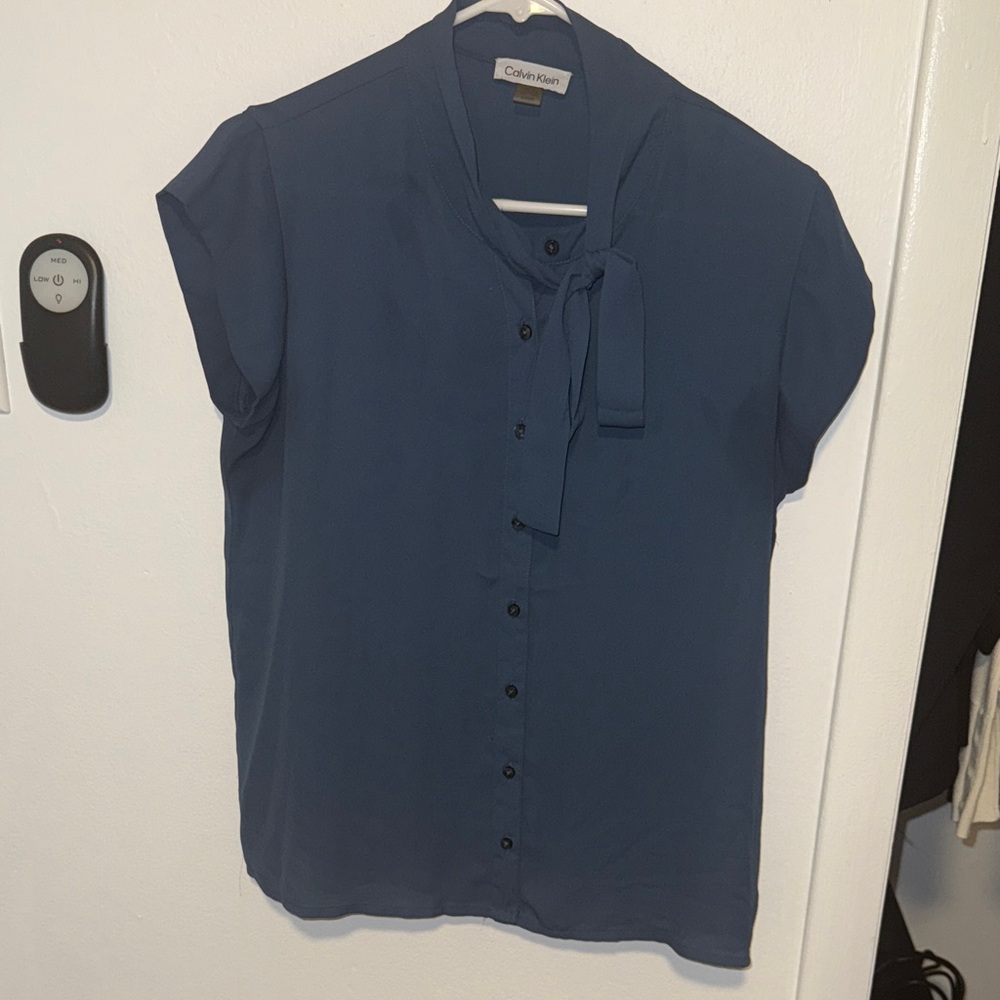 Calvin Klein Women's Navy Blouse with Tie Neck